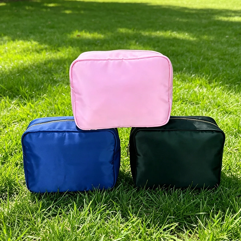 Personalize Nylon Pink Cosmetic Bag Pouch Waterproof Women Girl Travel Makeup Bag Organizer Candy Color Large Capacity Organizer view 2
