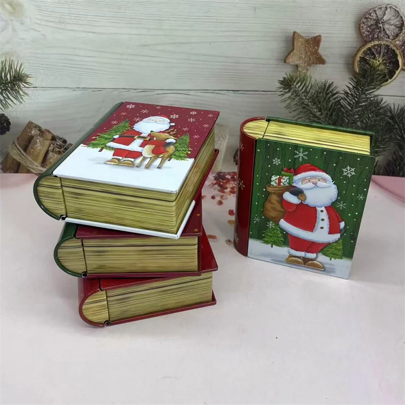 Random 1Pc Book Shaped Tin Box Christmas Gift Box Greeting Card/Christmas Jewelry Storage Box Decorations Party Favors