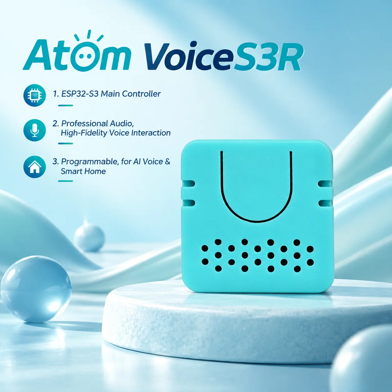 m5stack-atom-voices3r：高音質オーディオ、プログラミング可能なiot-ai音声デバイス、xiaozhi音声アシスタント、esp32-s3搭載