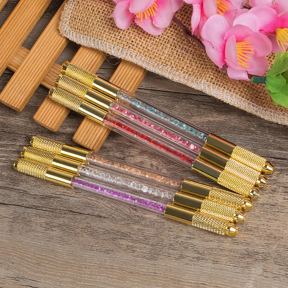 Rhinestone Decorated Dual Tip Microblading Pen for Permanent Eyebrow Tattoos Professional Tattooing Needle Holder Microblading