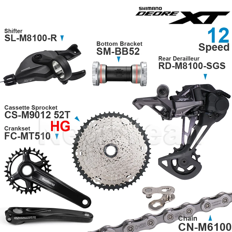 

SHIMANO DEORE XT M8100 12 Speed Groupset include Shifter Rear Derailleur CRANKSET and Cassette Sprocket 50T/52T CN-M6100 Chain