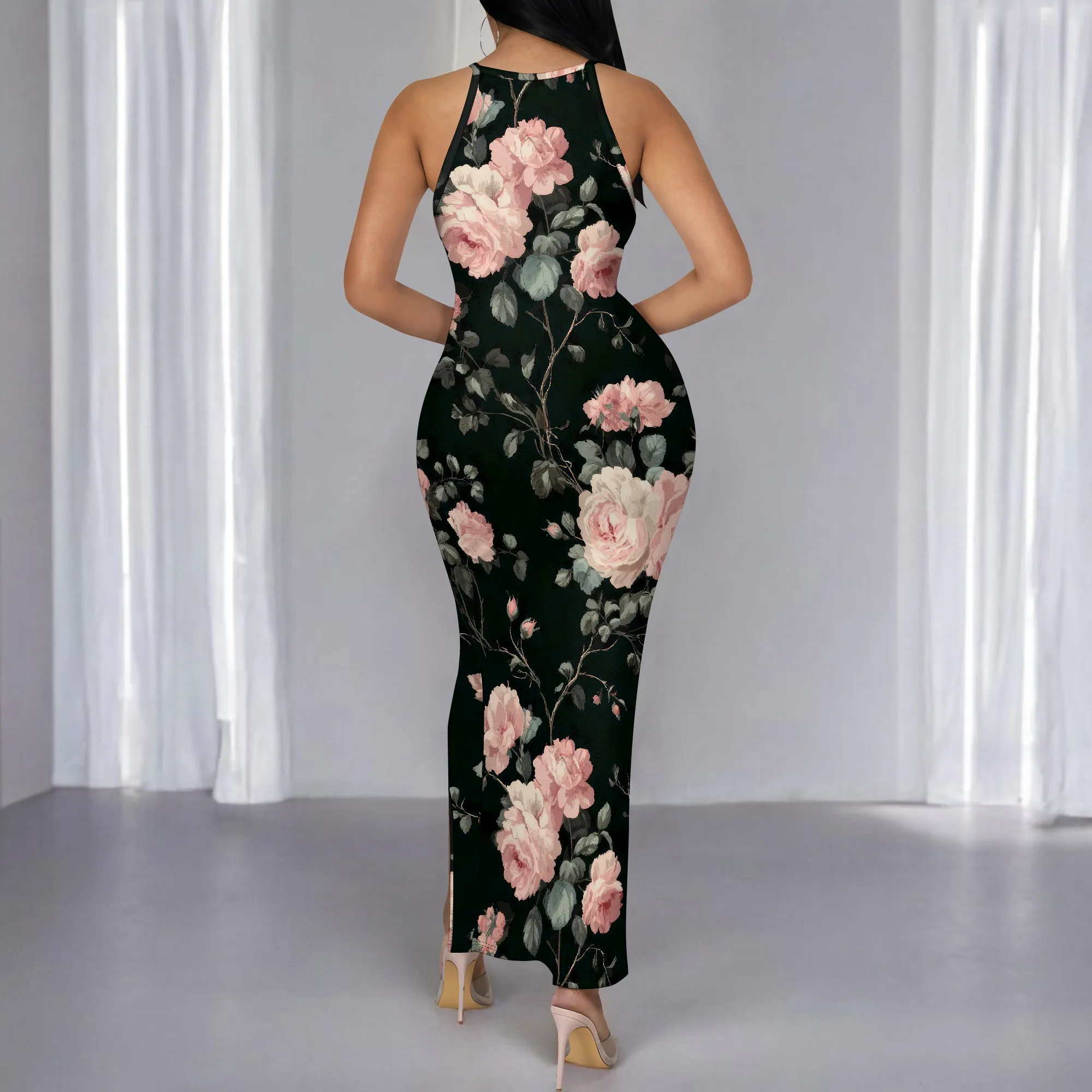 ผู้หญิงพิมพ์ลายดอกไม้ชุดเข้ารูป Cami แขนกุดชุดลําลองฤดูร้อน Midi