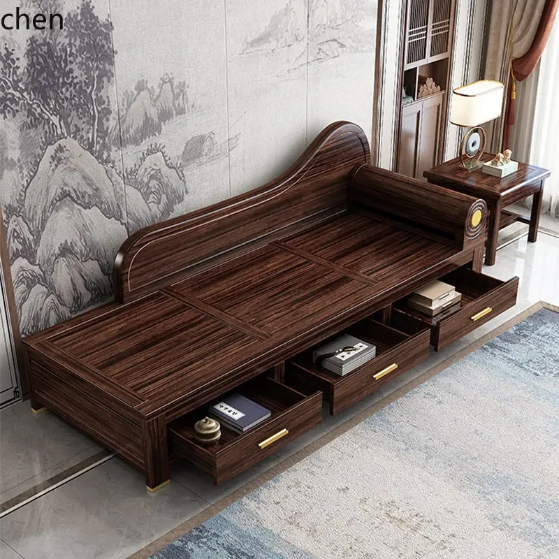 

HYS Solid Wood Chaise Lounge Chair Storage Chaise Lounge Chair Balcony Recliner Purple Sandalwood Bedroom Single Beauty Couch