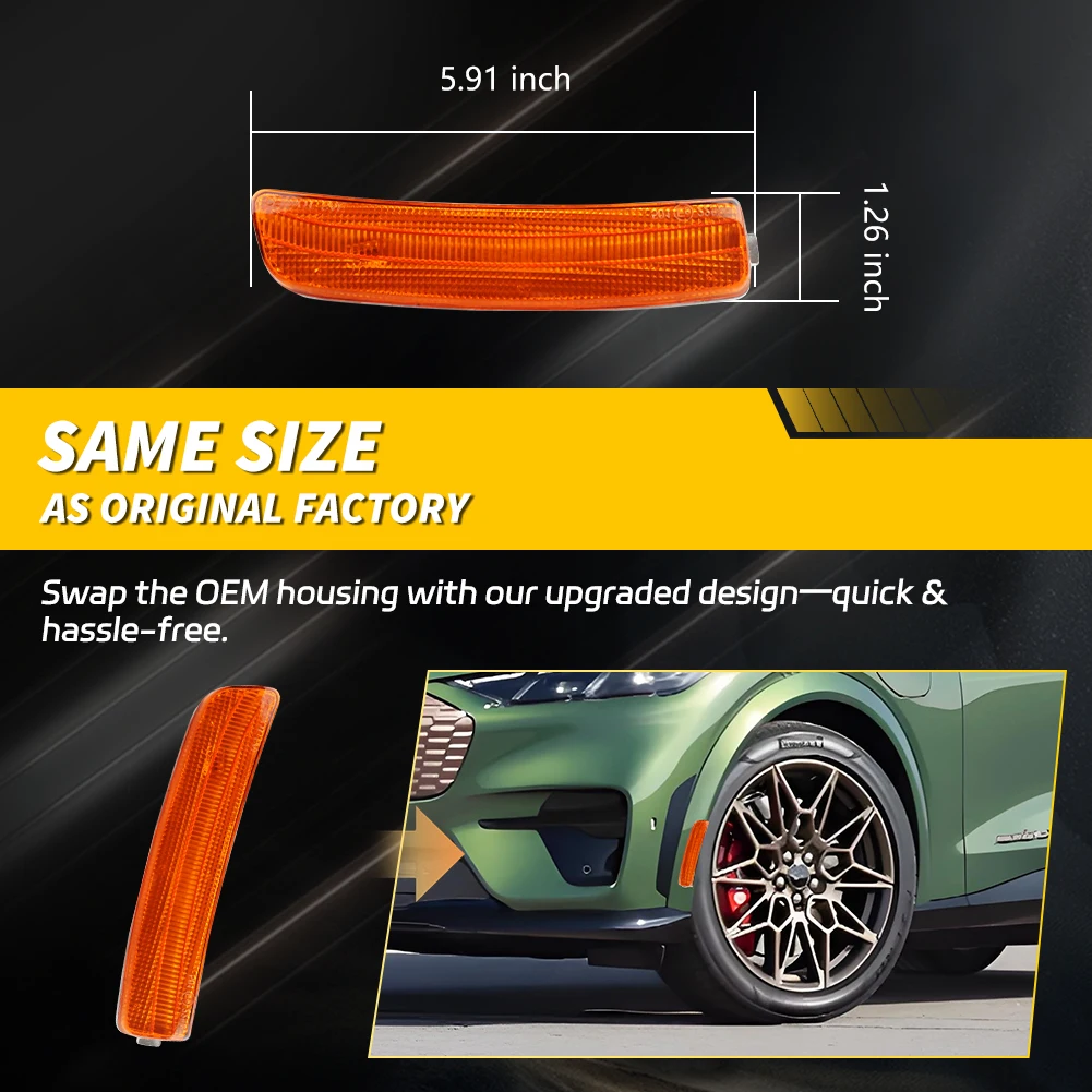 2PCS For 2021 2022 2023 2024 2025 Ford Mustang Mach-E Front Side Marker Light Reflector Light Fender Light Cover No Bulb