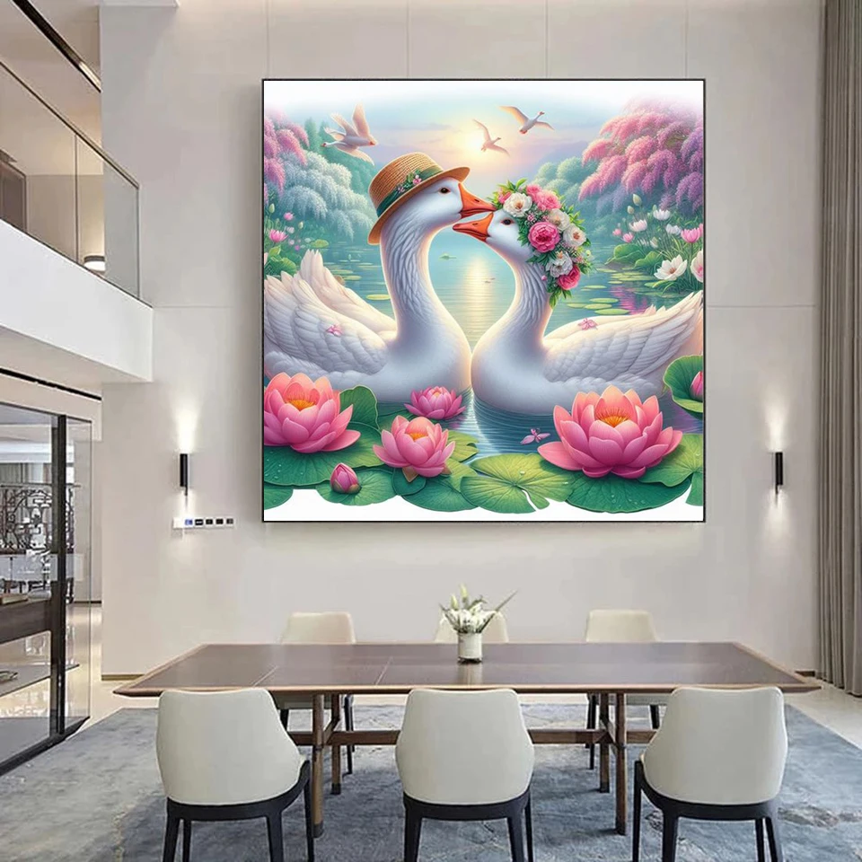 DIY بها بنفسك الماس اللوحة لوتس ليك أوزة جديد 2024 كامل جولة فسيفساء المشهد صورة عبر الابره عدة الفن حجر الراين ديكور المنزل Gi #3