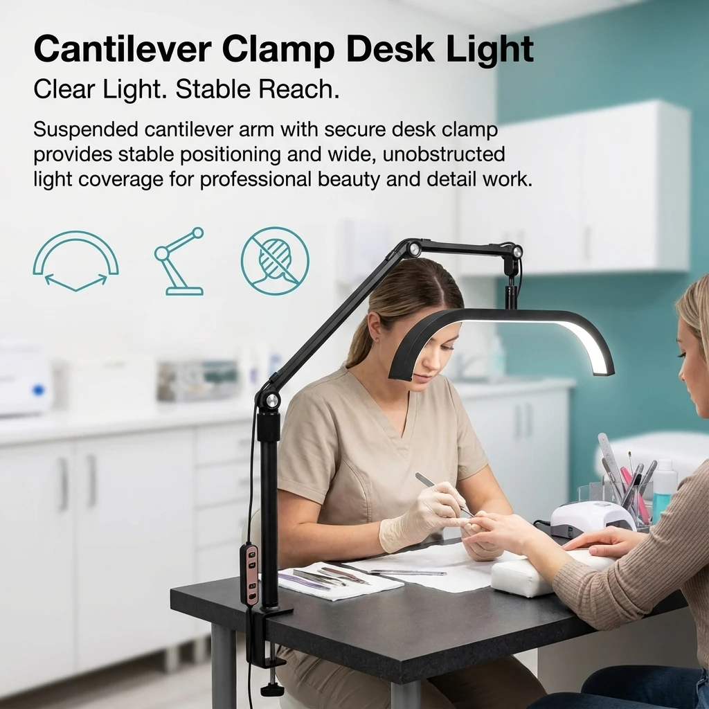 Professional C-Clamp Desk Lamp Adjustable Arm LED Reading & Craft Light Space-Saving Clamp-On Table Lamp for Office, Study