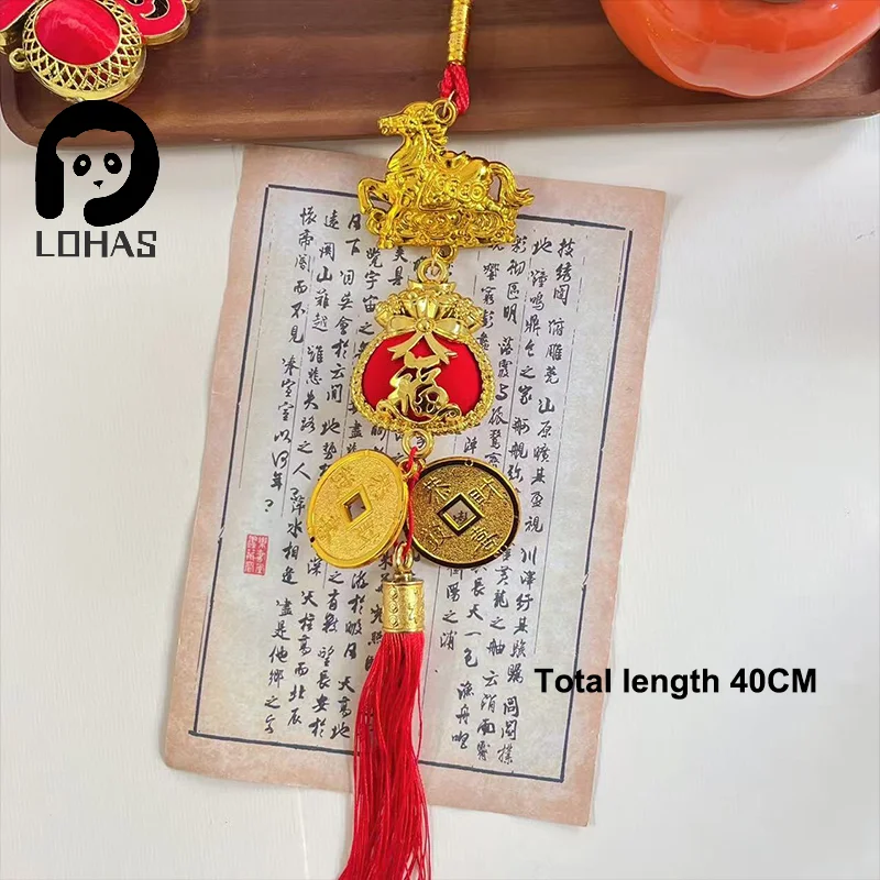 2026 سنة الحصان الجدار الشنق سيارة زخرفة السنة الصينية الجديدة قلادة ذهبية حمراء محظوظ الديكور هووسورمينغ الهدايا #5