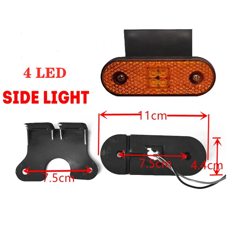 2PCS For Truck RV Trailer Lorry Pickup Boats with bracket 4LED 10-30V Red Side marker light LED Rear clearance Lamp TailLights