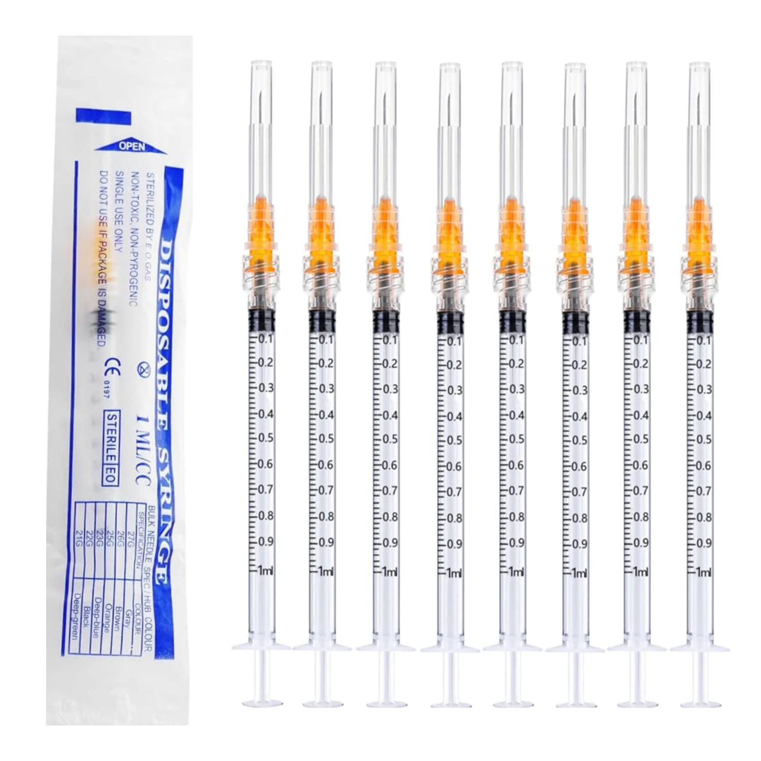 100PCS 1ml/cc 25G 25MM Sterile Luer Lock Syringe With Needle, Individually Wrapped for Scientific Labs, Industrial Adhesives