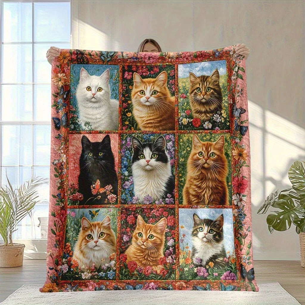 Fantasy Boho Cute Cat Blanket Comfortable Soft Flannel King Queen Style Sofa Lunch Blanket Living Room Bedroom Decoration Gift