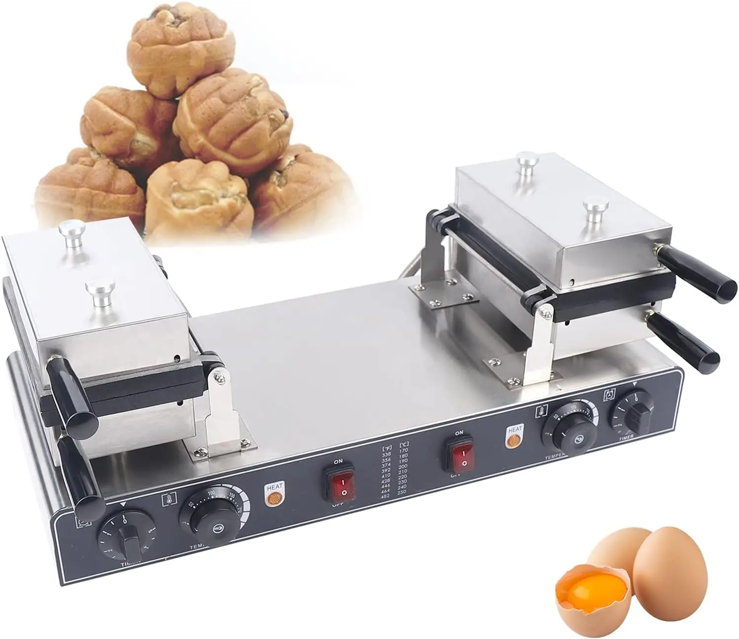 Máquina eléctrica para hacer pasteles de nueces, tostadora de 1500W, horno para hornear desayuno con Control de temperatura, capacidad de 20 piezas, gofres de nueces eléctricos