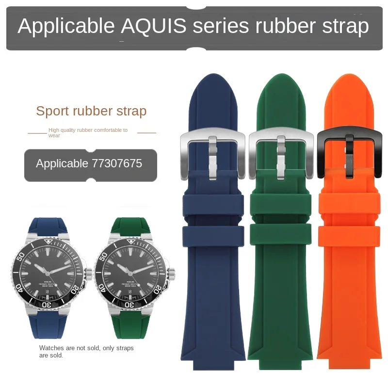Soft silicone watch strap Bracelet For Oris Aquis 7653 7330 7740 22x11mm 24x11mm 24x12mm Convex end Rubber Watch band Blue