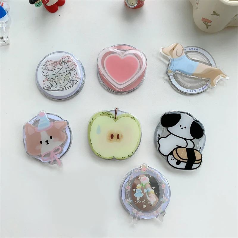 Korean Cute Cartoon Apple Heart For Magsafe Magnetic Phone Griptok Phone Holder Stand Universal Phone Ring Grip Tok For iPhone