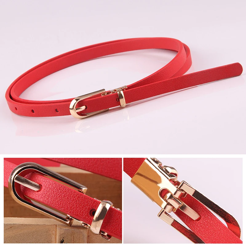 Adjustable Faux Leather Thin Belt Solid Color Skinny Waist Belt  Dress Decorative Alloy Pin Buckle Simple Casual Waistband