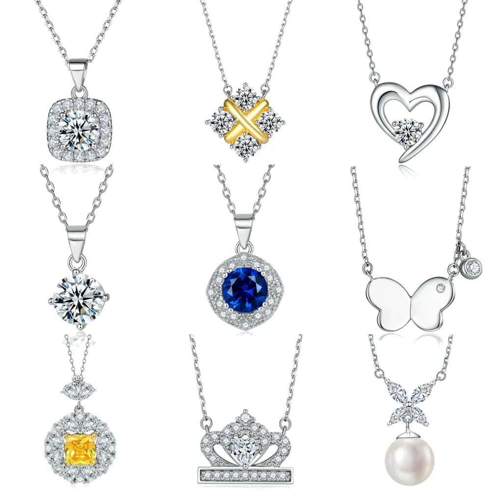 أزياء الماس مربع الماس الأحجار الكريمة تاج قلادة الترقوة سلسلة للنساء s925 الفضة النقية القوس اللؤلؤ القلب قلادة #2