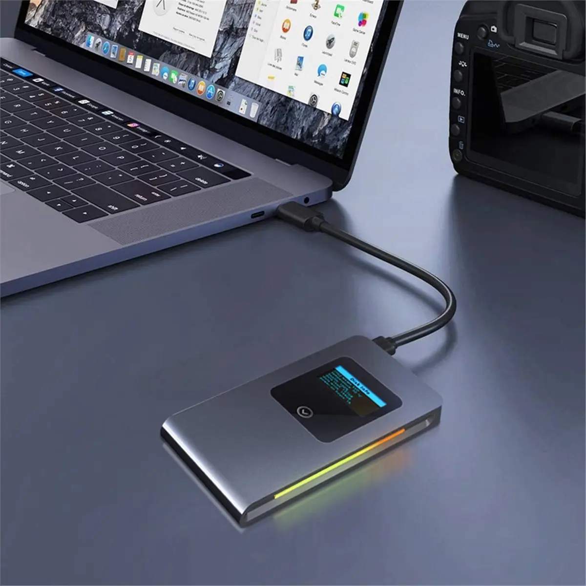giftnew High Speed 10Gbps Mobile Solid State Disk Box RGB Cool Light Effect NVMe Protocol M2 Mobile Hard Disk Drive Box