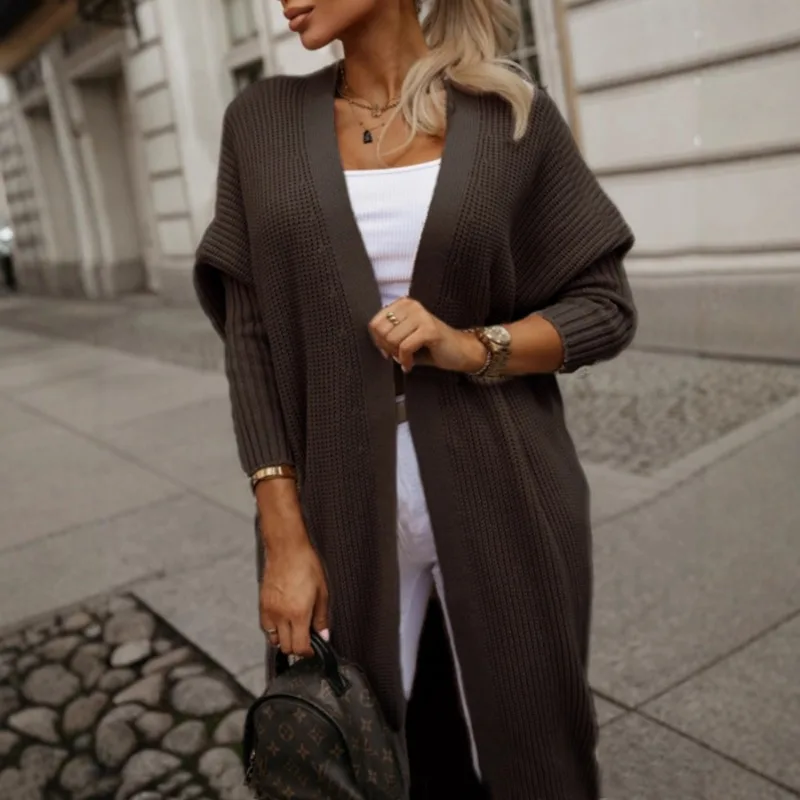 

Женский вязаный свитер, осенне-зимний вязаный кардиган с v-образным вырезом, свободный однотонный универсальный свитер