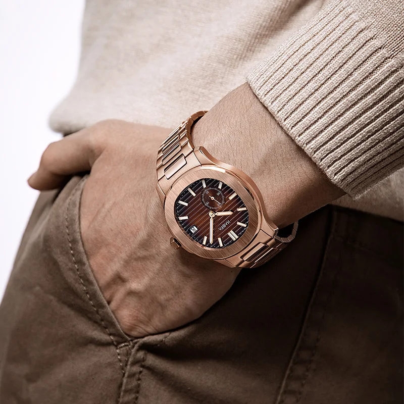 Haofa Micro Rotor Movement Watches for Men Textured Dial Automatic Mechanical Calendar Waterproof Sapphire Mens Wristwatch 2290N