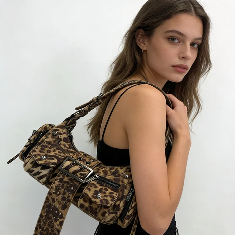 

Сумка через плечо с леопардовым принтом в мотоциклетном стиле, сумка-тоут с несколькими карманами, женские сумки через плечо, модная повседневная сумка, сумки с верхней ручкой