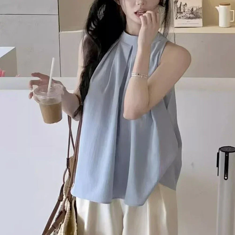 

Blouse Brand New T-Shirt Black Sleeveless Halter Neck Shirt Solid Pattern Spring Summer Autumn Wear Beach Day Top