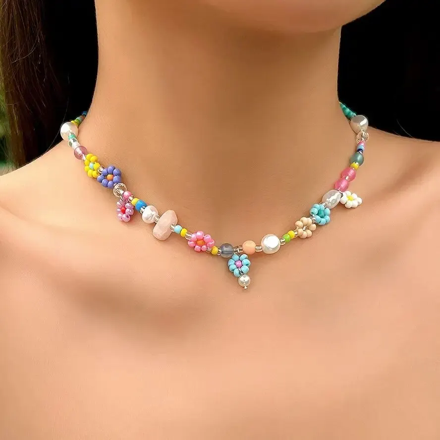 Boho Simple Beads Imitation Pearl Choker Necklace Women Men Vintage Stainless Steel Handmade Chain Aesthetic Y2K Jewelry Gift