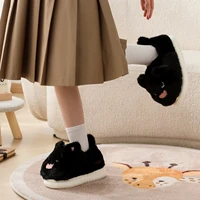 Chaussons en peluche unisexe ZUOFU en forme de chat noir, chaussures d'intérieur en coton chaud avec semelle antidérapante en EVA pour l'automne et l'hiver 3