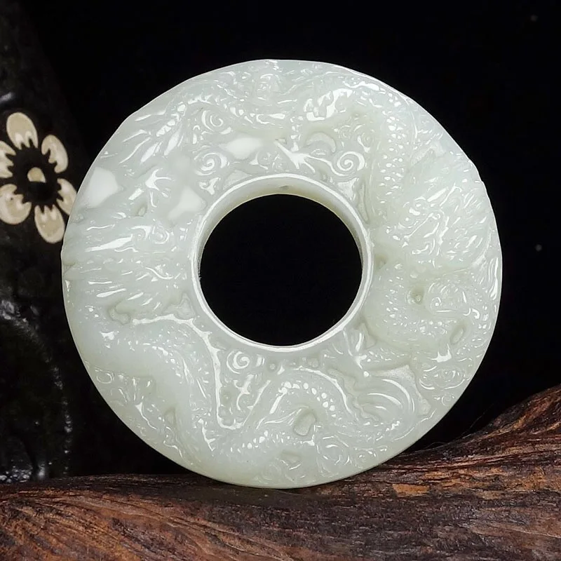 Natural A hetian white jade handcarved dragon pendant simple retro pendant temperament jewellery fashion for woman men