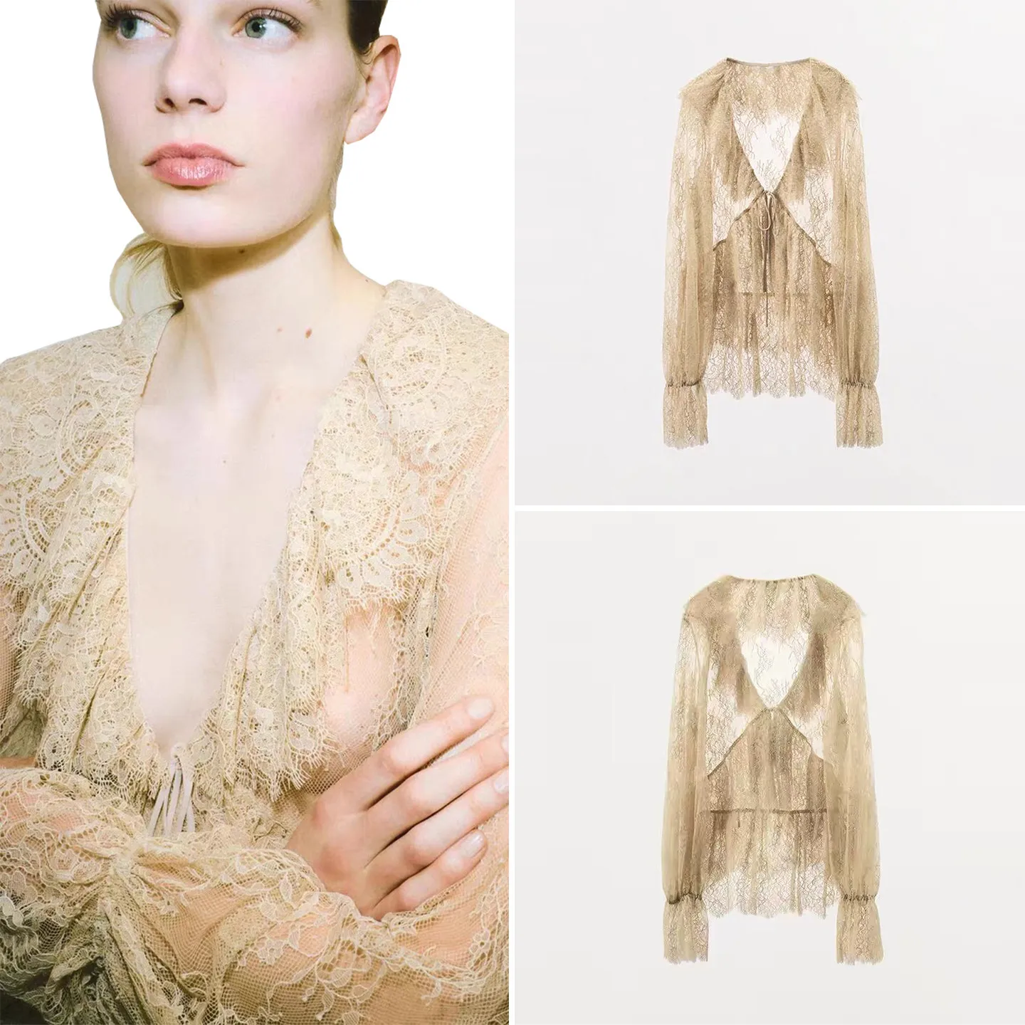 

Fashionable Long Sleeve Lace Layered Decoration Shirt Women's Commute Style Spring New Arrival ZADATA Brand 2026