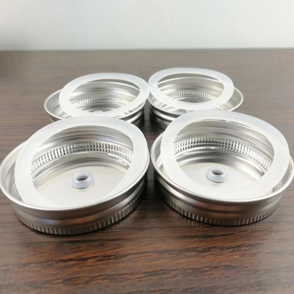 10pcs Storage Lids Practical 304 Stainless Steel 70mm Sealing Cover Rust Prevention with Straw Hole Mason Bottle Lids Home