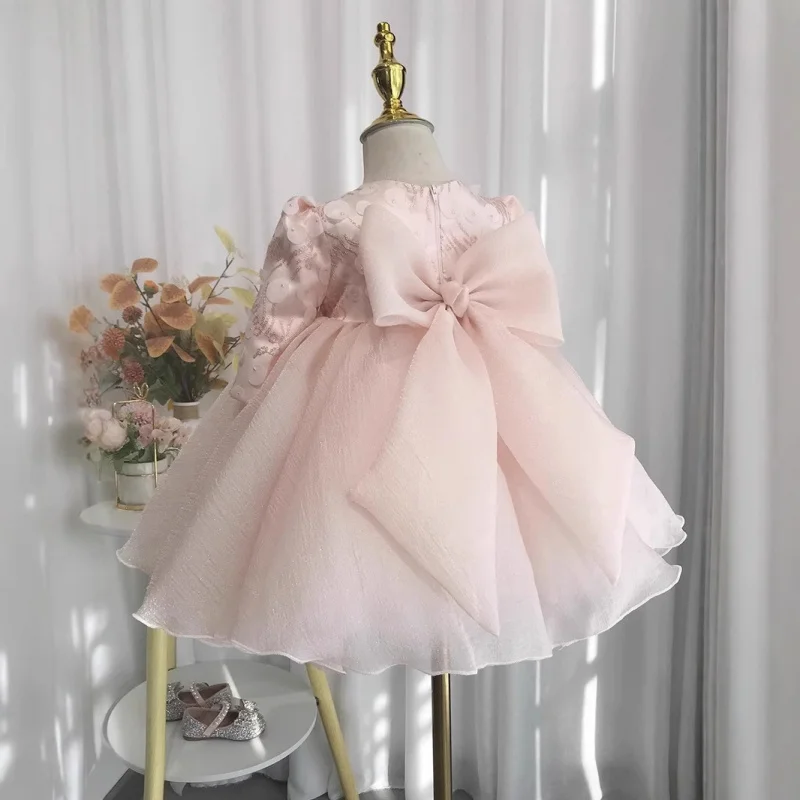 

Высококачественное платье для первого дня рождения для девочек, корейская версия, детское свадебное платье на день рождения, стильное платье принцессы с цветочным узором для девочек, пышное тюлевое платье
