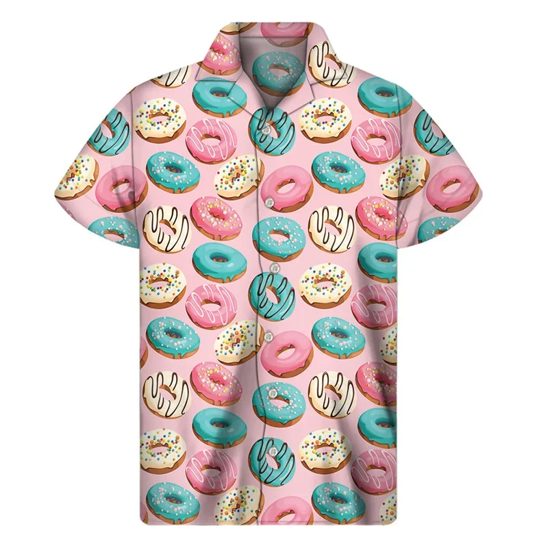 Chocolate Donuts Cookies 3D Print Shirt for Men Summer Hawaiian Shirts Tops Street Lapel Aloha Blouse Button Short Sleeves