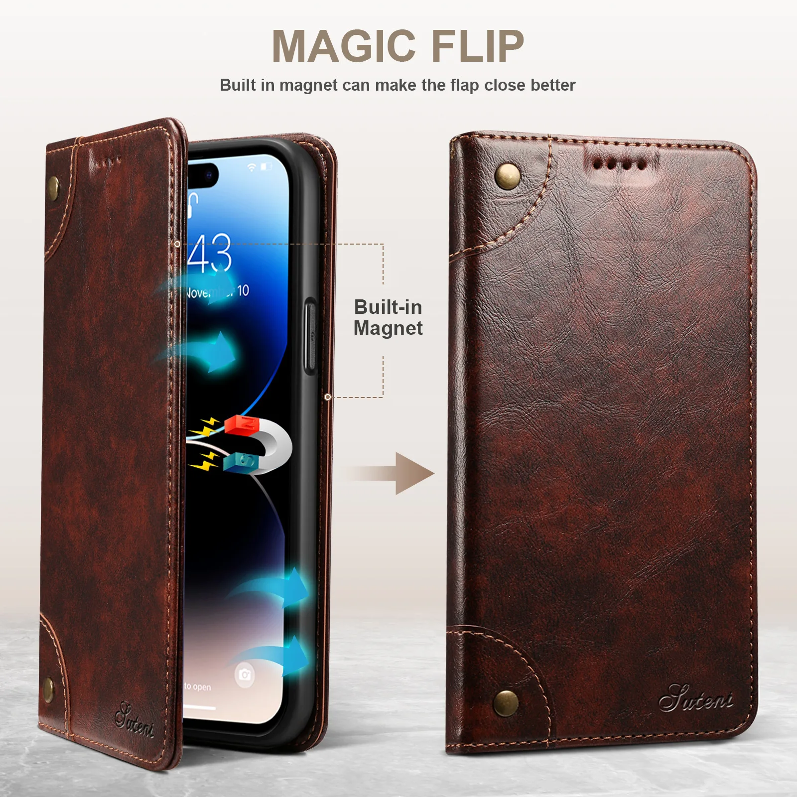 Retro Leather Flip Cover for iPhone 15 12 11 14 13 16 Pro Max Wallet Case 13 12 Mini 16 Plus 15 Pro Card Slots Magnetic Cover