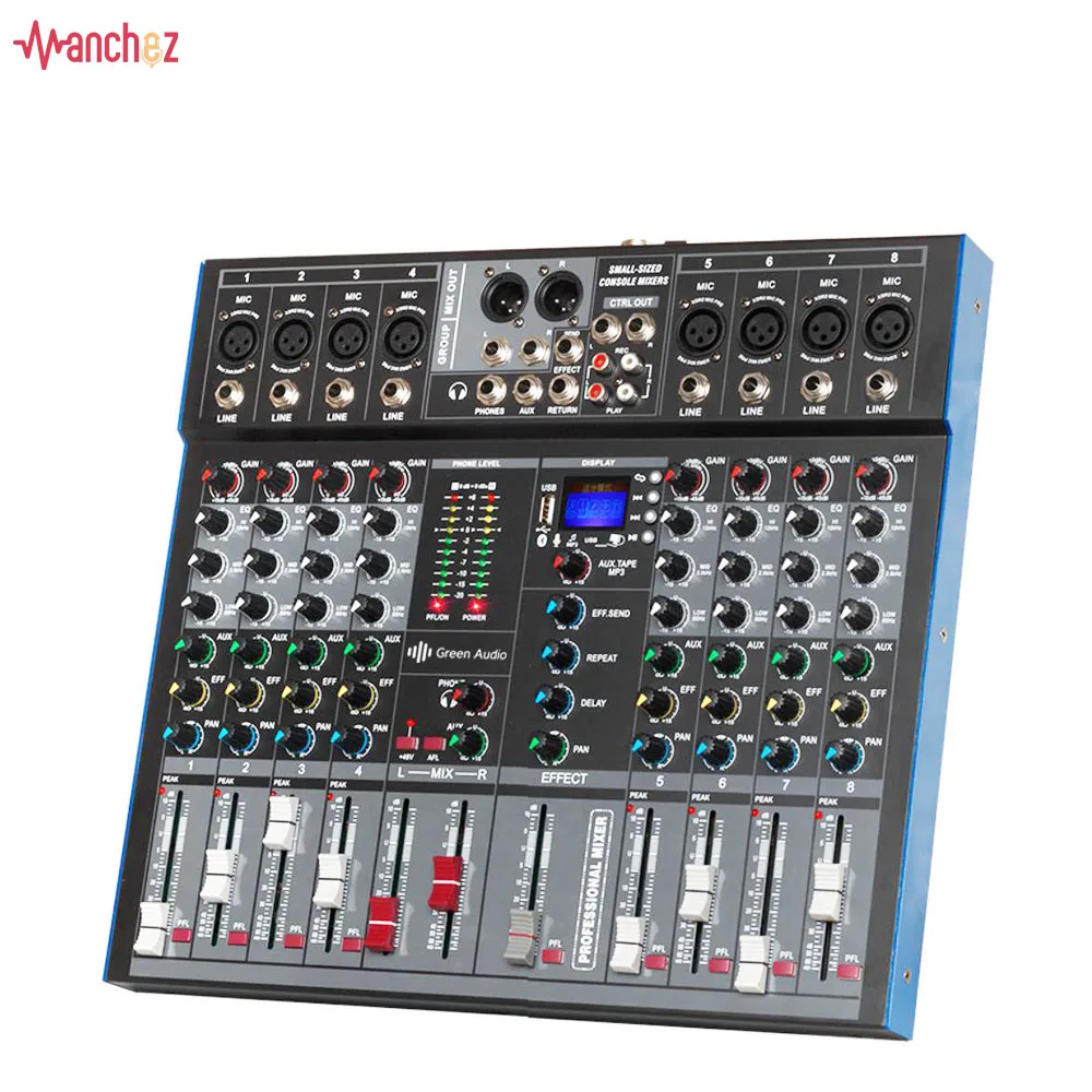 

Manchez-ET8 Professional 8 Channel Audio Mixer USB High Bass Mixing Console MP3 Karaoke Amplifier DJ Equipment