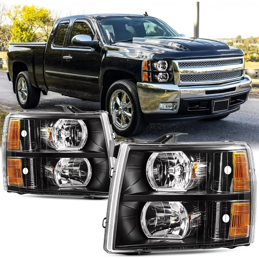 مجموعة مصابيح أمامية متوافقة مع 2007 2008 2009 2010 2011 2012 2013 تشيفي سيلفرادو 1500، 07-14 سيلفرادو 2500HD 3500 رئيس