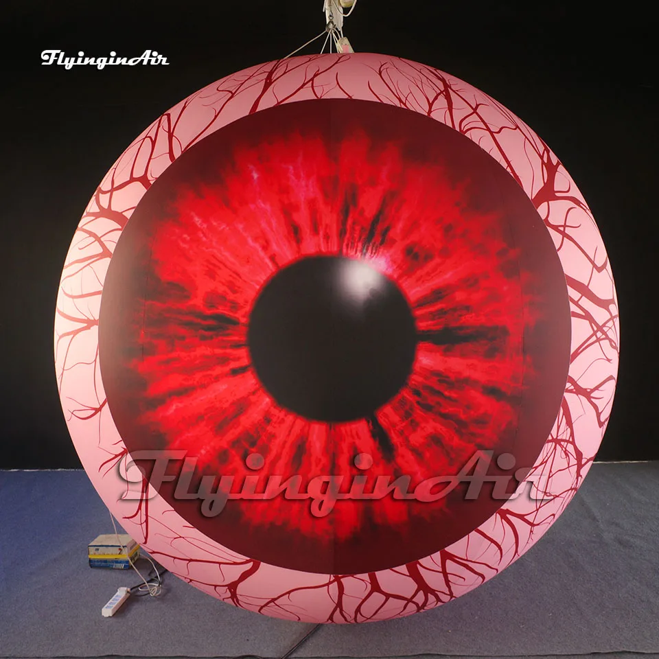 Artistic Large Reddened Inflatable Eyeball Balloon Hanging/Ground Air Blow Up Sphere With LED Light For Concert Stage Decoration