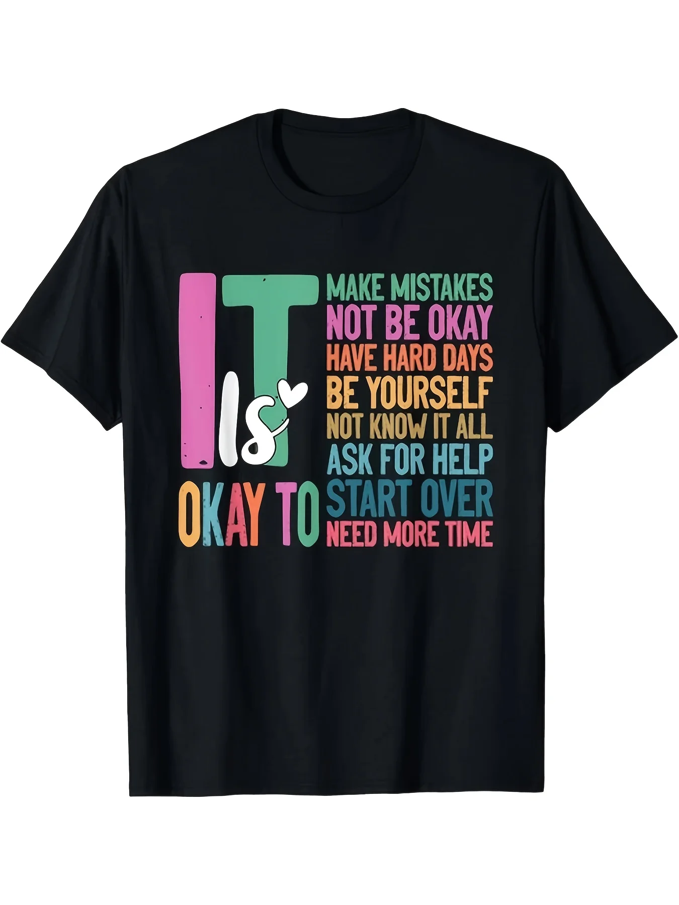 This black crew neck T-shirt, designed for men, features a humorous message about accepting mistakes. It is made of soft and breathable fabric
