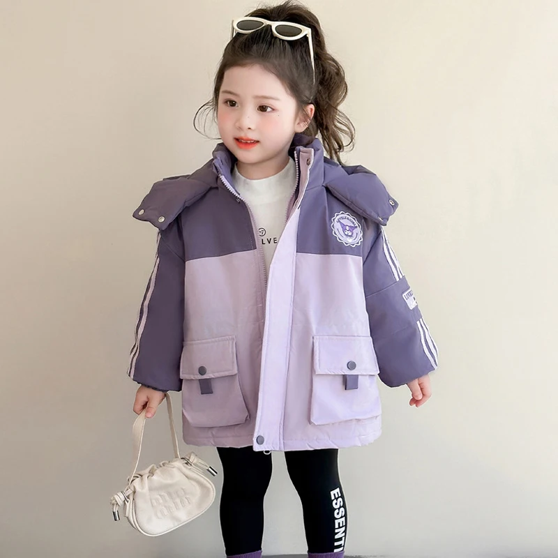 

Sanrio Kid Kuromi Plush Outdoor Jackets Cartoon Autumn Winter Thickened Cotton-Padded Clothes Anime Parka Cute Coat Girl Gift