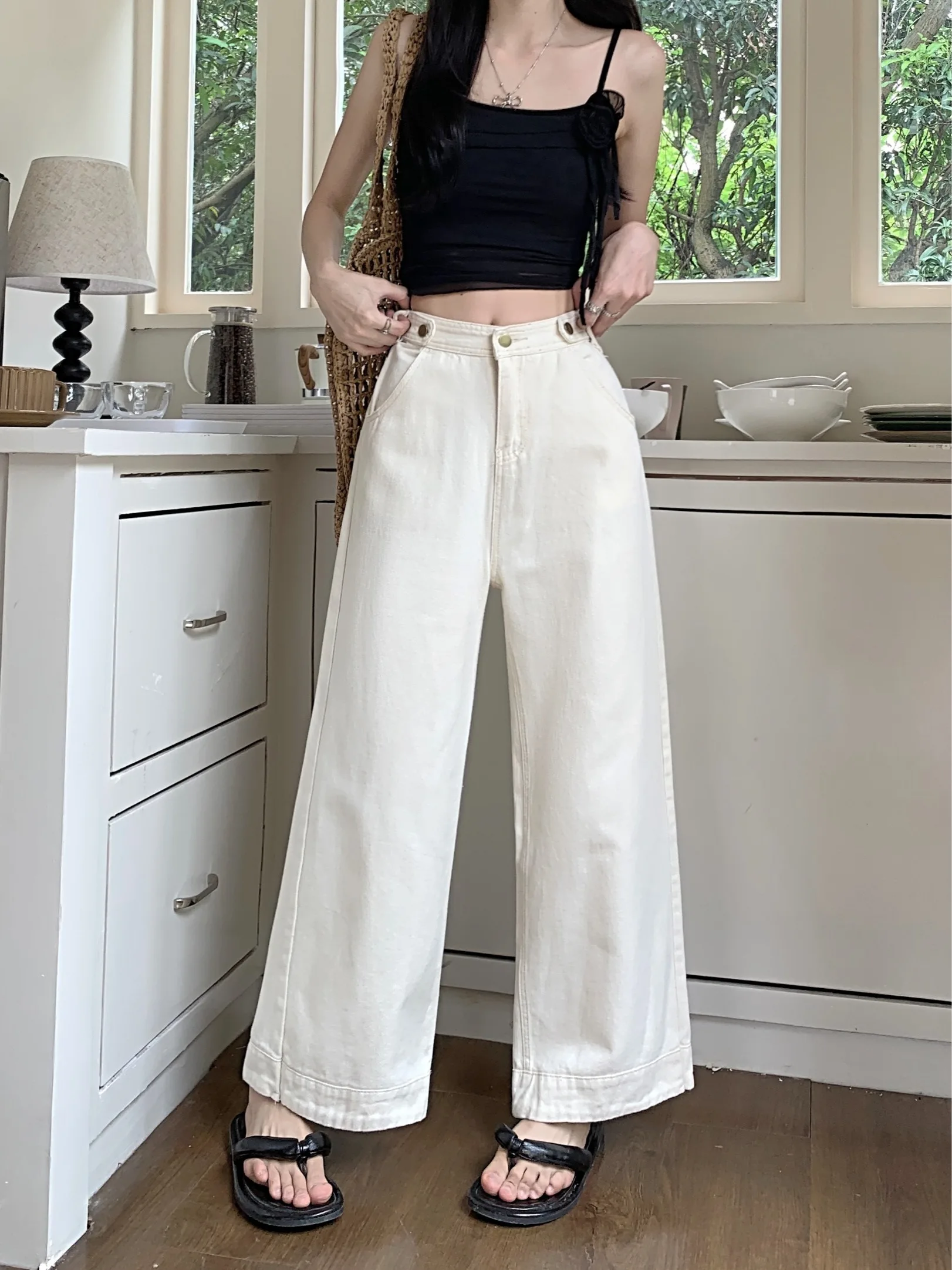 

High Waist Slimming Mom Jeans Women's Casual High Waist Nine Points Wide Leg Pants Spring 2026 New Style Versatile Trousers