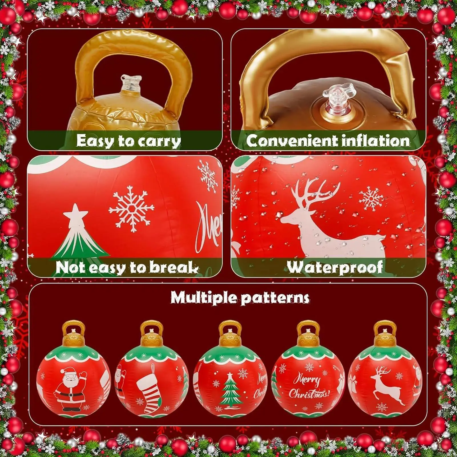 

60 см уличный рождественский надувной декоративный шар ПВХ гигантские большие большие шары украшения для рождественской елки игрушечный шар без светового орнамента