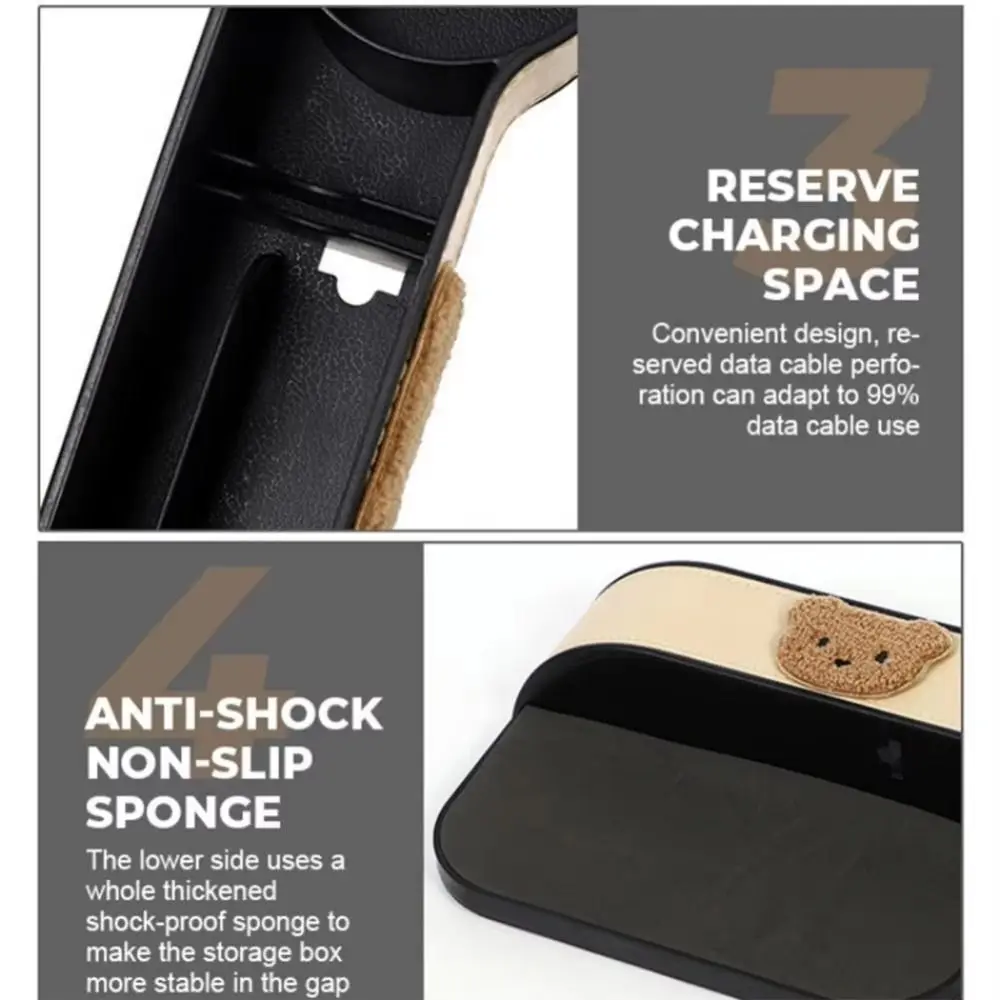 Save Space Car Seat Slot Storage Box Cute Bear Easy To Install Car Crevice Clip Anti-slip Durable Car Seat Gap Filler image 5