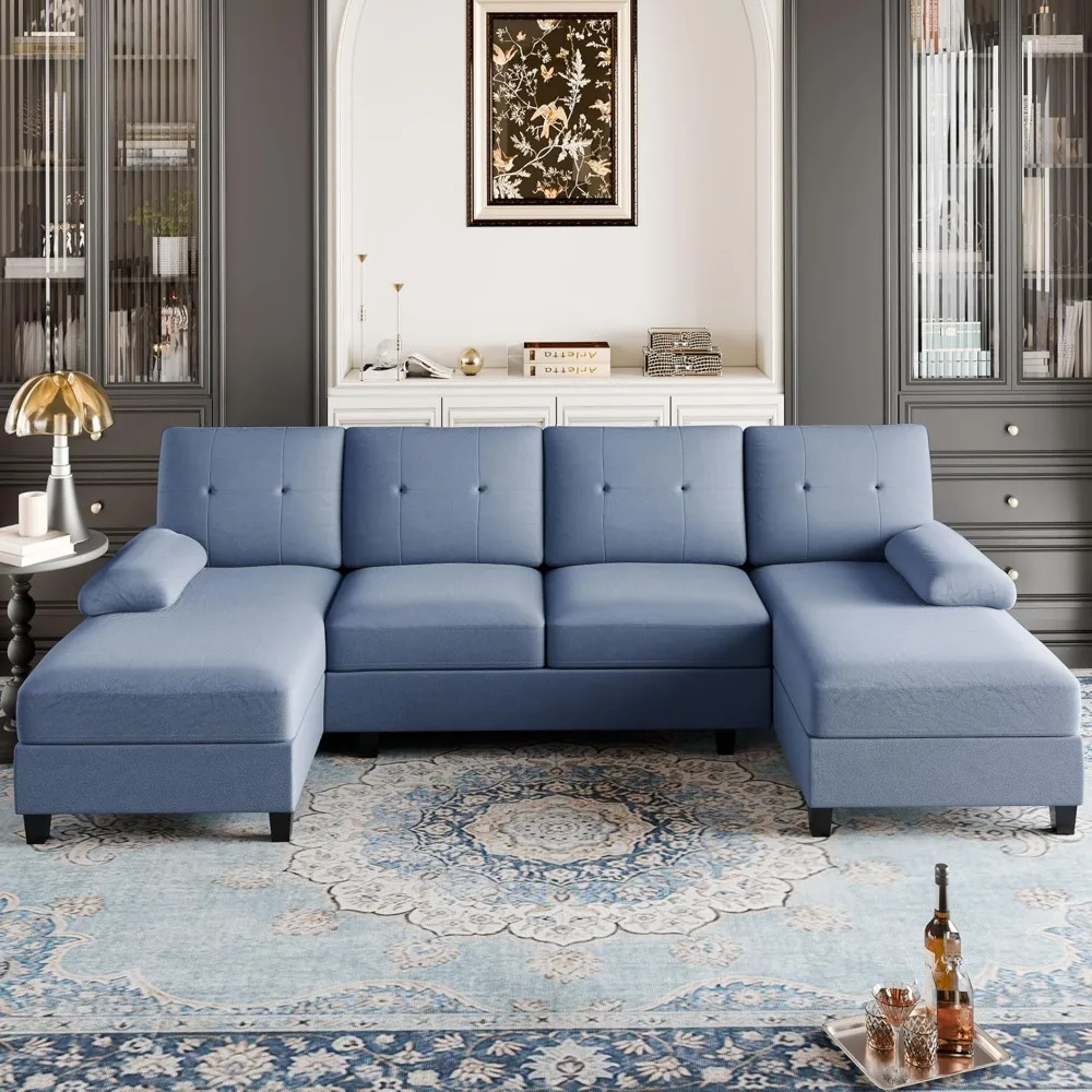 

Sectional Couches for Living Room, U Sofa Shaped Couch with Double Chaise, 4-Seat Living Room Furniture Sets with Soft Cushion