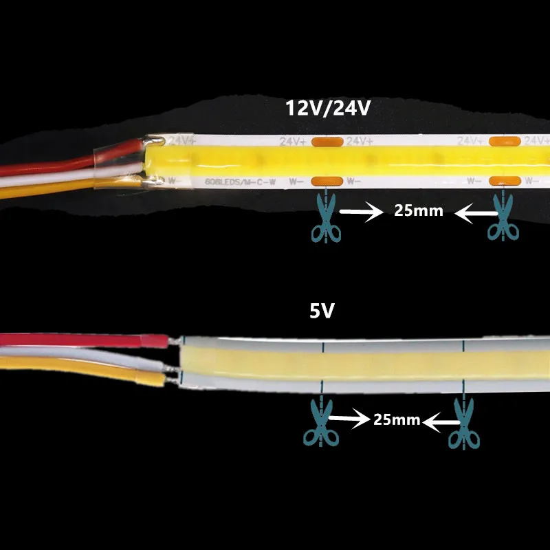 Taśma LED CCT COB o szerokości 8 mm 5 V 12 V 24 V 2700 K do 6500 K Przestrajalna taśma LED Liniowa ściemnialna taśma RA90 Taśma zmieniająca kolor