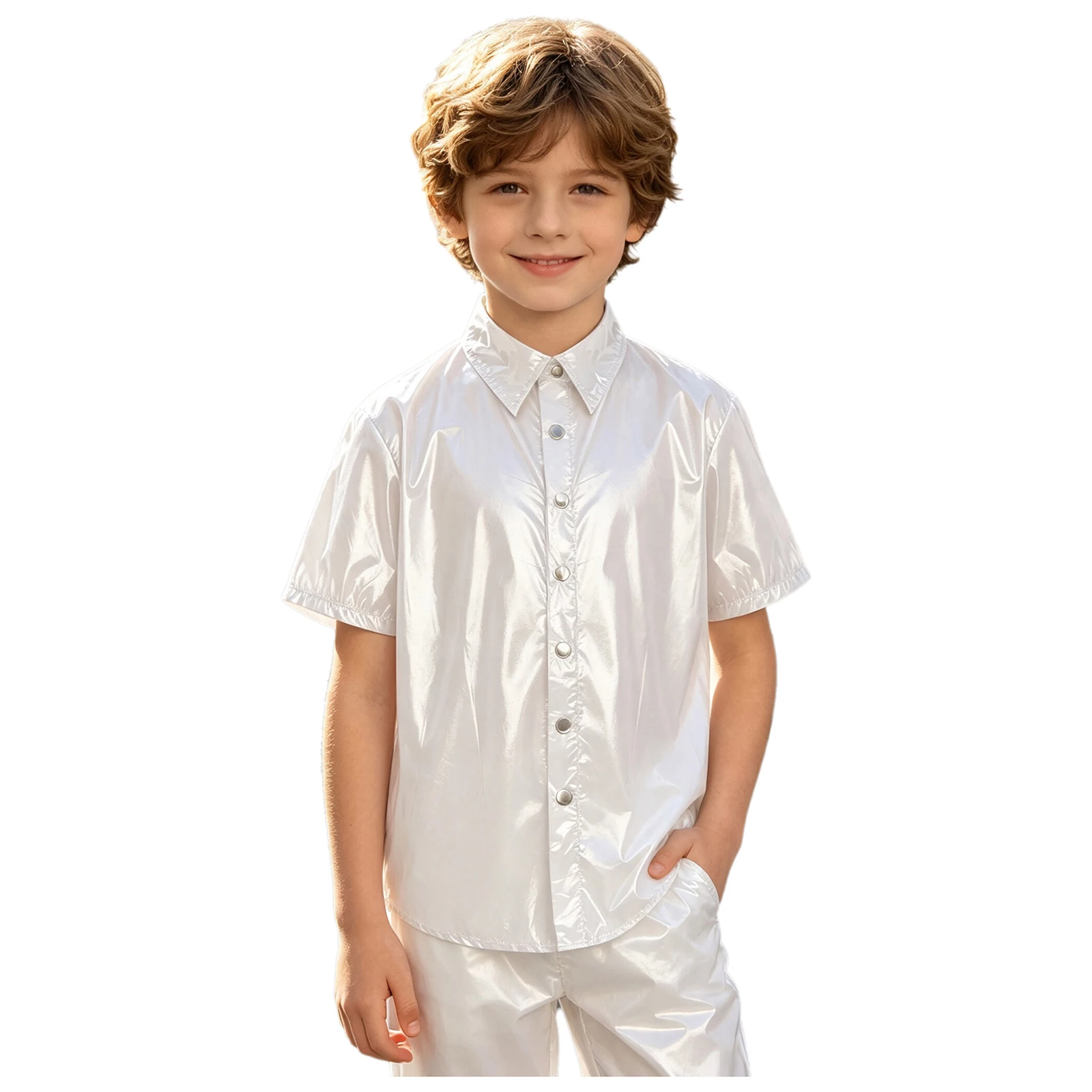 Kids Fashion Jazz Dance Costume Short Sleeve Top Blouse Dress Shirts for Boys Girls Hip Hop Streetwear Water-resistant Shirt