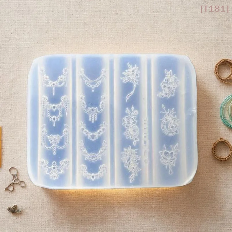 [E]Fashion Flower Chain 3D Relief Carving Silicone Nail Mold DIY Nail Art Decoration Floral Design Transparent Manicure Template