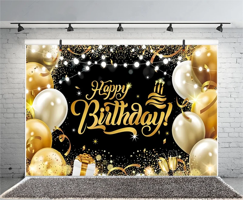 Złoty czarny błyszczy balon z okazji urodzin tła imprezowe kobiet mężczyzn fotografia w tle baner dekoracyjny studia domowego