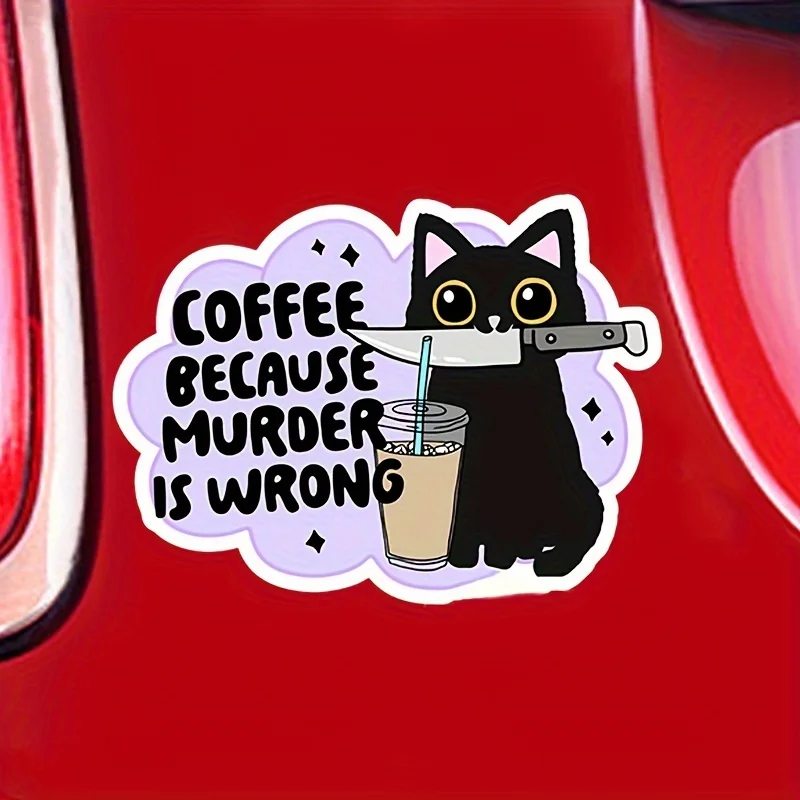 Funny Black Cat Coffee Slogan Waterproof Vinyl Decals Stickers for Cars Laptops Motorcycles - Durable Laptop Decal Q46