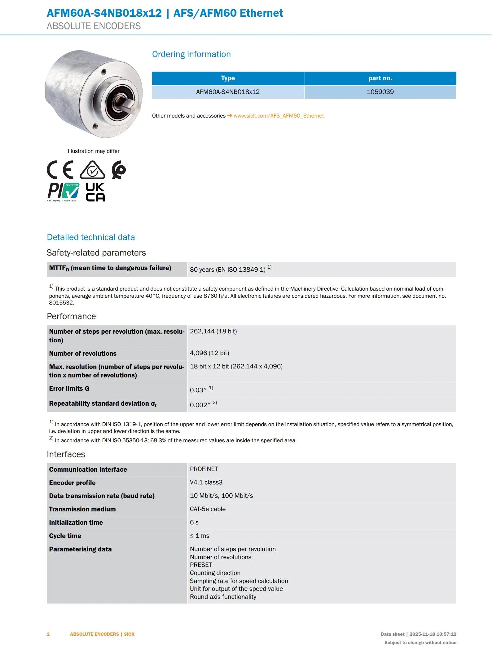 Multi-turn Encoder AFM60A-S4NB018X12 PROFINET Communication Absolute Encoder