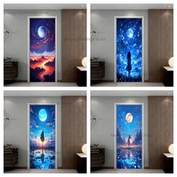 Romantic Starry Night Galaxy Door Mural Self-adhesive Wallpaper for Home Decoration PVC Waterproof Poster Renovation Stickers