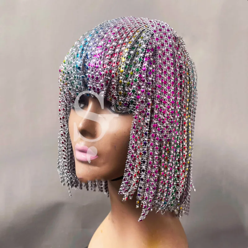 Sparkly Purple Chains Wig Headgear Nightclub Bar Singer Dancer Stage Performance Head Ornament Party Show Rave Stage Accessories