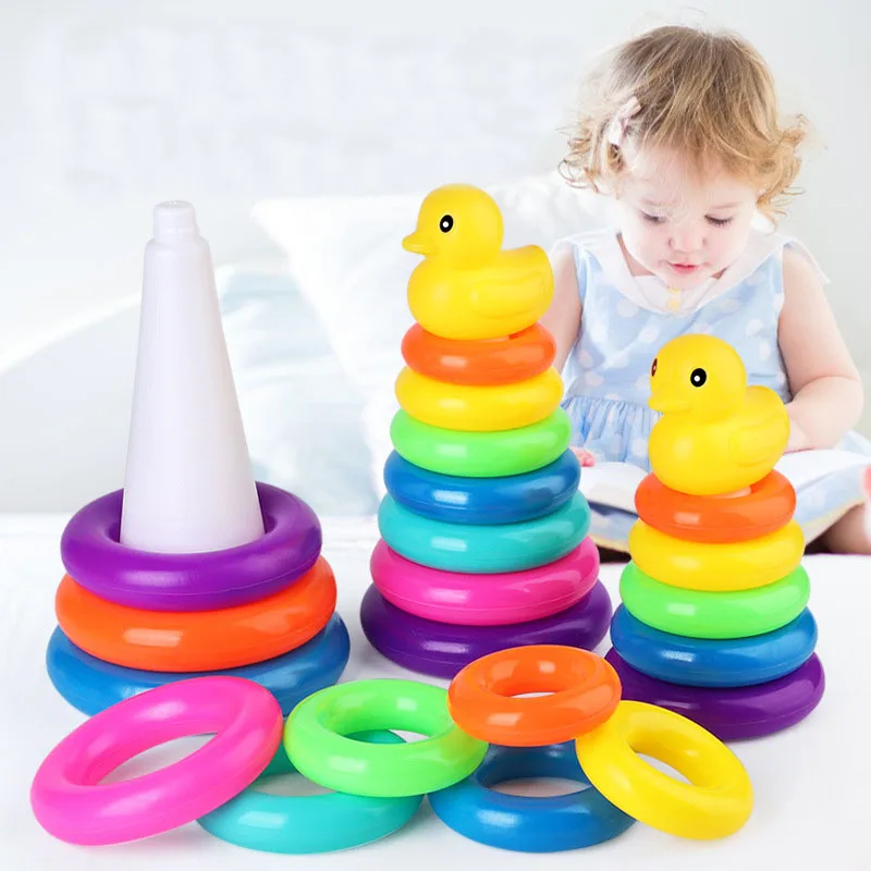 0 12 Month Baby Puzzle Rainbow Tower Cup Stacking Duck Toys Montessori Educational Beach Kids Pool Bathtub Toy Boy Gril Gift